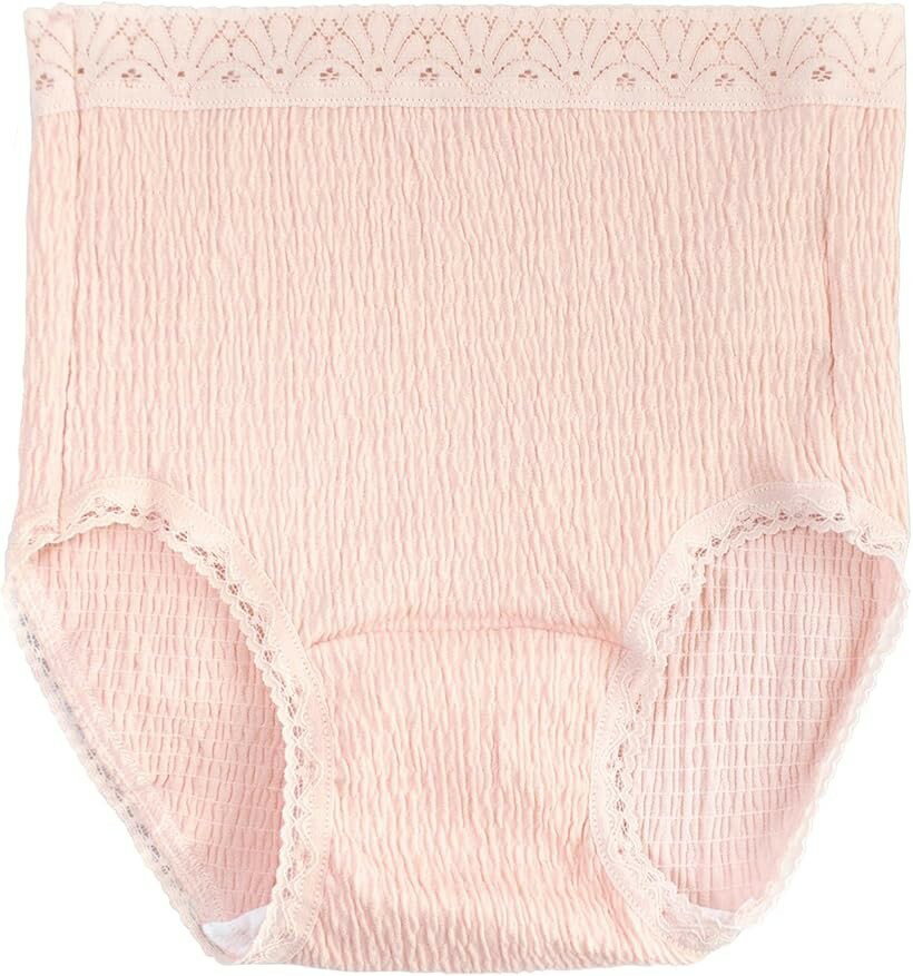 Other - レディース 女性 日本製 ショーツ パンツ 綿 コットン シャーリング ゆったり レース 無地 シンプル (ピンク, L)