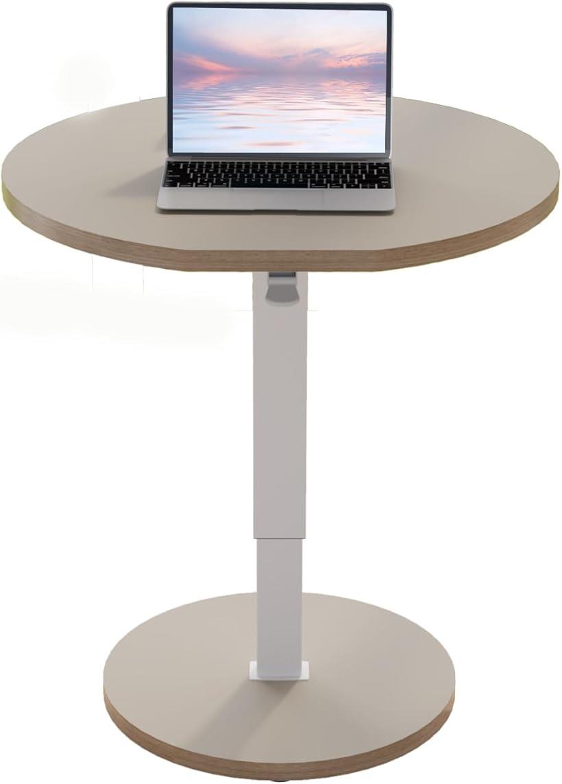昇降デスク空気圧式 介護用ベッドテーブル 高さ調節可能 直径80cm ライザー オフィスデスク ホームオフ..