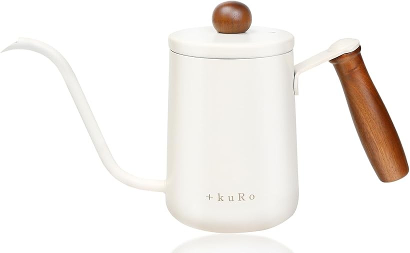 Coffee Kettles - コーヒーポット ドリップポット 600ml 直火 対応 おしゃれ ドリップ用 2～3人用 蓋付き 細口 キャンプ アウトドア ホワイト (ホワイト, 600ml)