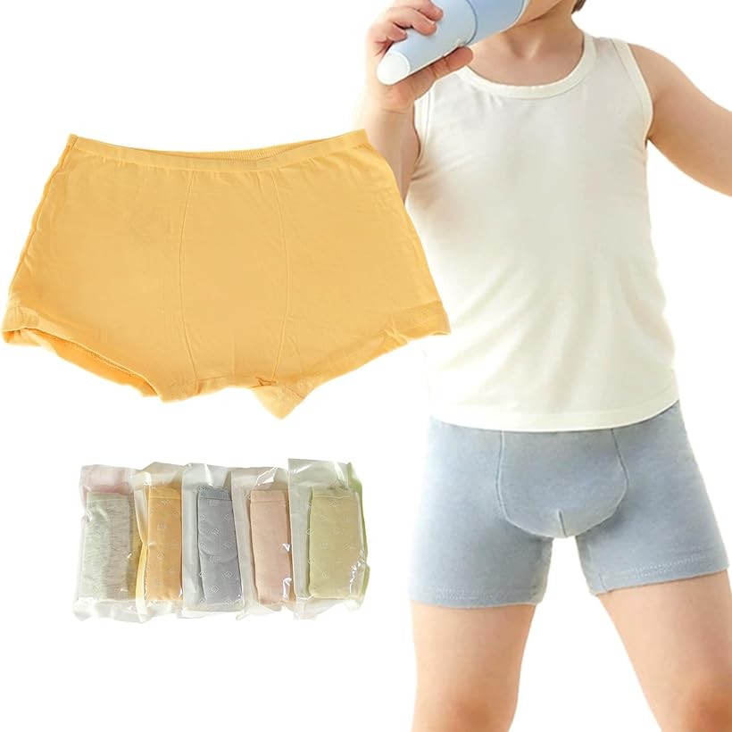 キッズ 使い捨て パンツ 5枚 個装 綿100% 厚手 コットン 子ども 下着 ボクサーパンツ 小学生 旅行 防災 合宿 (男の子, XS)