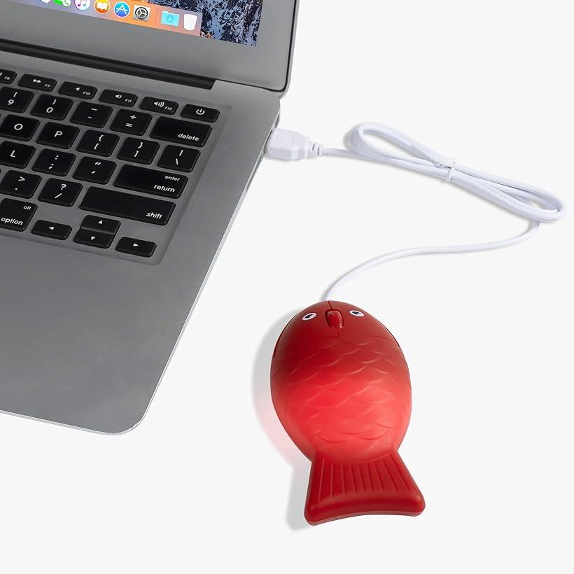 互換品USB有線マウス カエルの形マウス 子供用マウス 小型 軽量 左右対称 コンパクト ポータブル 赤色小魚 赤色魚