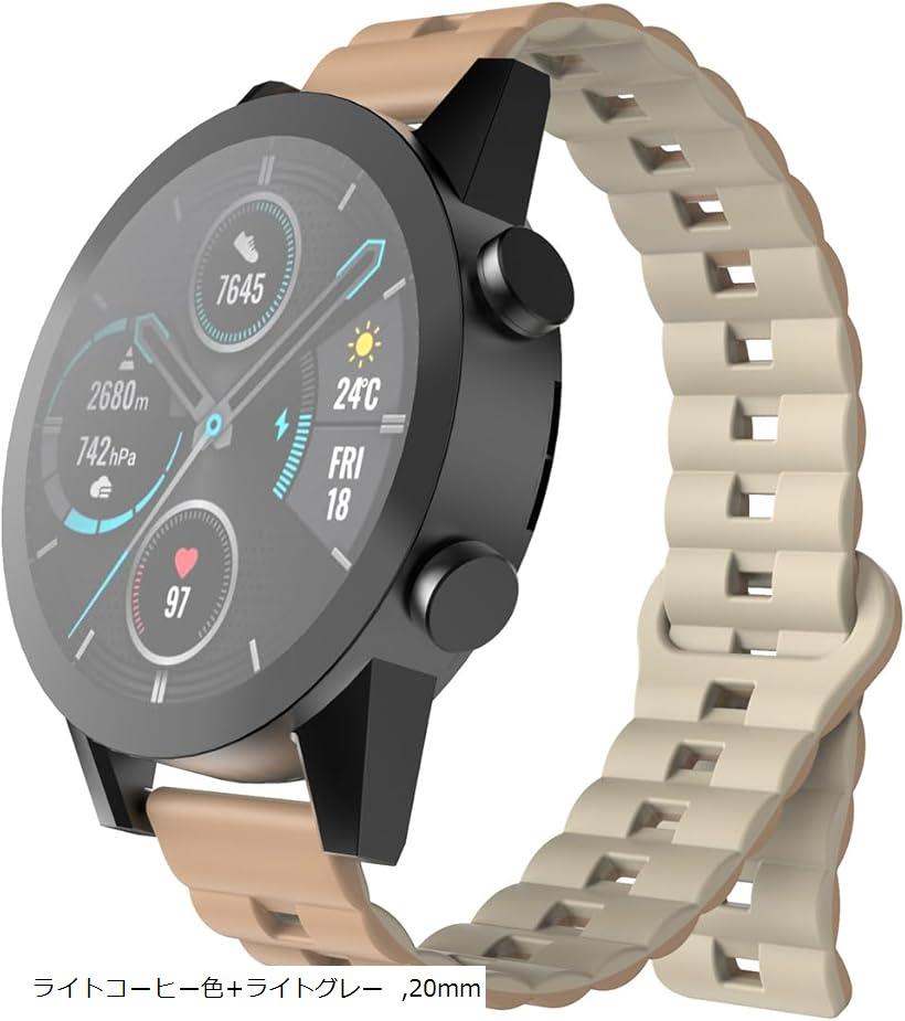 時計バンド 上質 二色 シリコン マグネットベルト 無感装着 柔軟快適 防水通気 工具不要 ワンタッチ取..