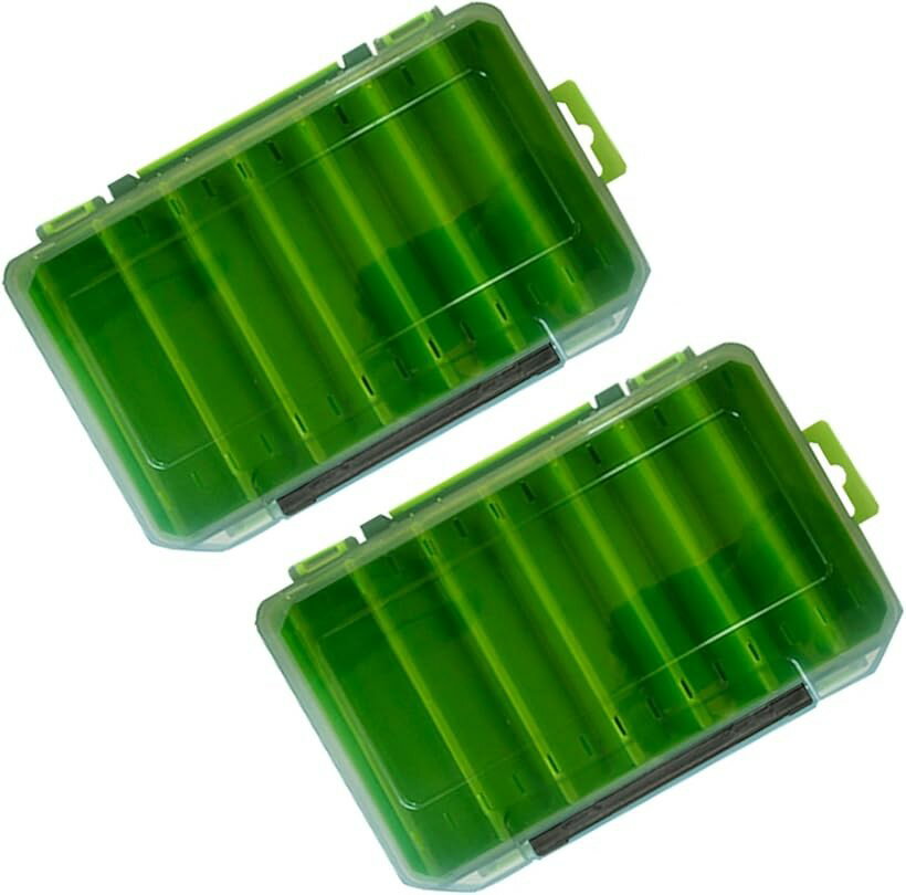 Case, Toolbox - ルアーボックス 両面 2個セット タックルボックス メタルジグ リバーシブル ケース 釣具 釣り (グリーン, 大)