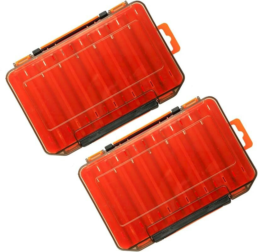 Case, Toolbox - ルアーボックス 両面 2個セット タックルボックス メタルジグ リバーシブル ケース 釣具 釣り (オレンジ, 大)