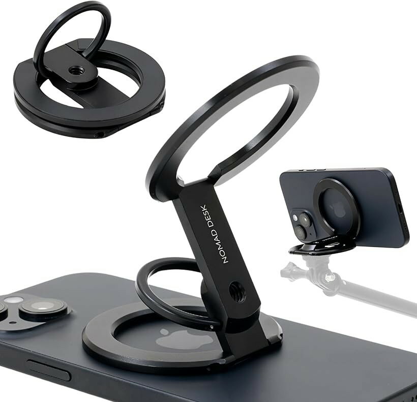 MagSafe対応 多機能 スマホリング スタンド 両面マグネット 三脚接続 2つの関節 軽...