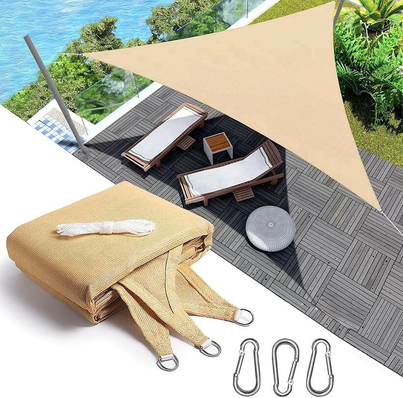Sun Shades - 遮光ネット 屋外 日除けシェード 花壇 日よけ 植物 庭 廊下 ベランダ 園芸 サンシェード 簡単設置 Dリング付き 厚手の高密度ポリエチレン (三角形 イエロー, 4Mx4Mx4M)