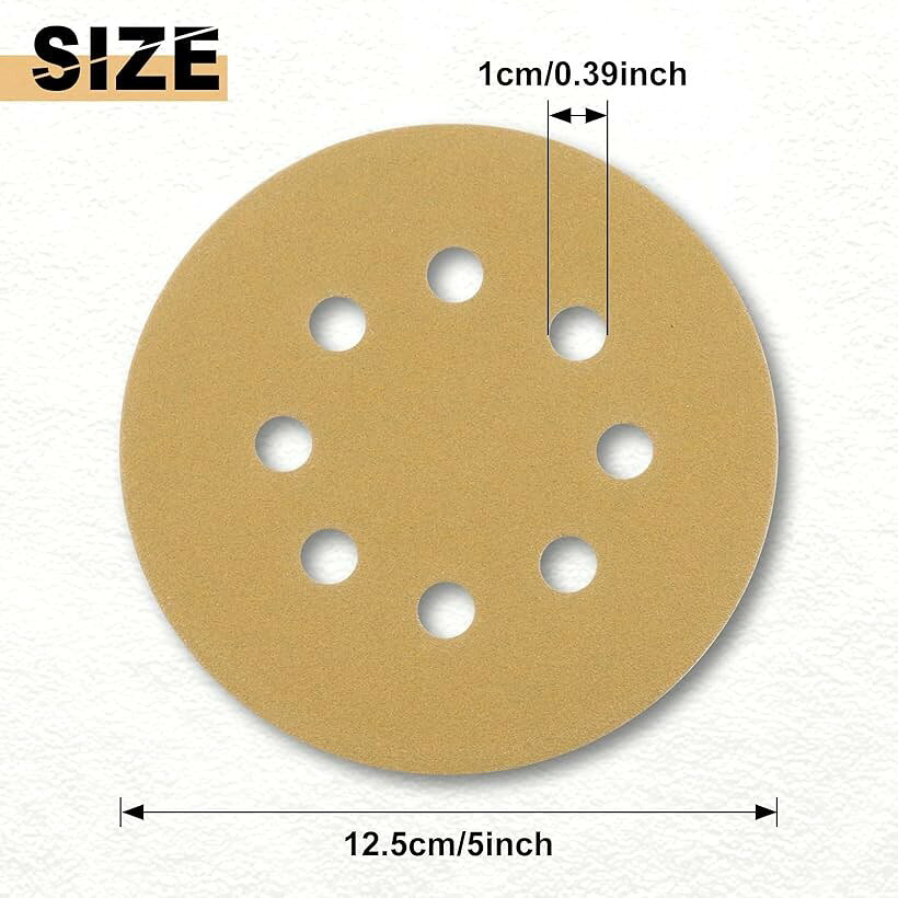 エムラインストアのサンディングペーパー 125mm サンドペーパー 粒度 8穴あき マジック式 紙やすり 研磨 サンダー用 丸型 ディスク エアーサンダー丸パッド 木工用 吸じんランダムアクションサンダー用 ミニルーター用 (#120 30枚)｜アングル3