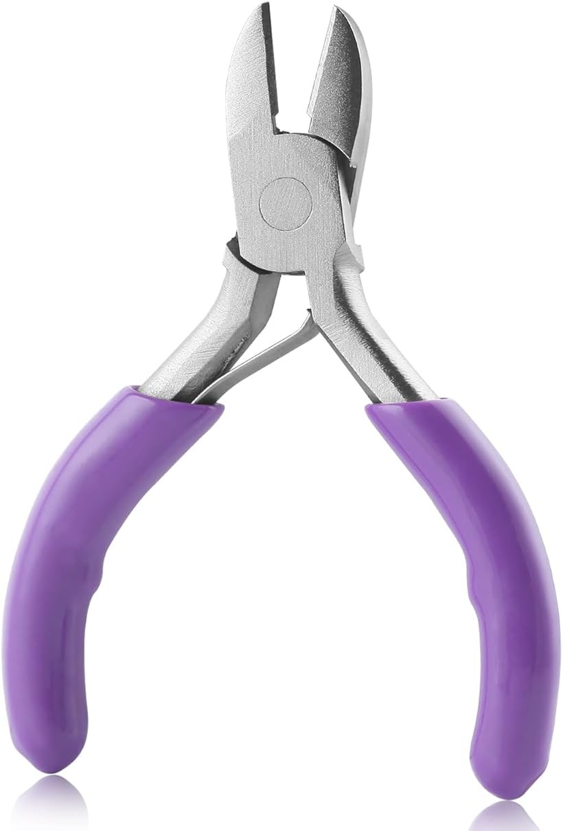 ニッパー 小型 工具 金属 精密ニッパー ミニ バネ付 斜めプライヤー ワイヤーニッパー 銅線切断に DIY手作り 繊細な作業工具 手工業者のために ジュエリー製作 ビーズ 作業効率アップ (パープル, 3)