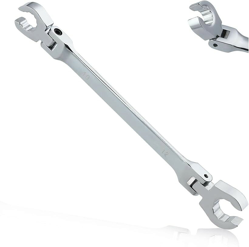 ダブルフレアナットレンチ メガネレンチ フレックス ブレーキパイプ用メガネレンチ (シルバー, 10 ...