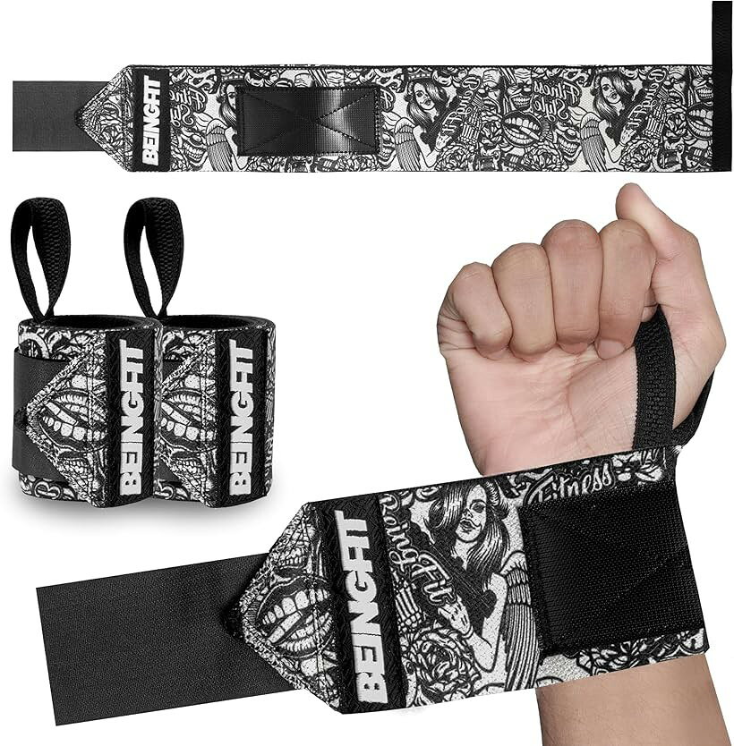 Other - Beingfit リストラップ 筋トレ ユニークデザイン リストバンド 手首 サポーター 筋トレグッズ リストストラップ ウエイトトレーニング 男女兼用 パワーリスト (Black Age, 18inch)