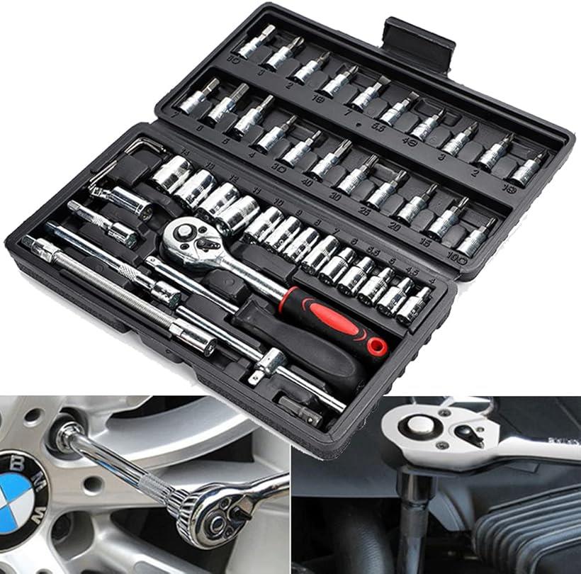 ソケット レンチ ラチェット ガレージ ツール 工具 セット 46P 自動車 整備 修理 メンテナンス 差込角6.35mm 1/4インチ