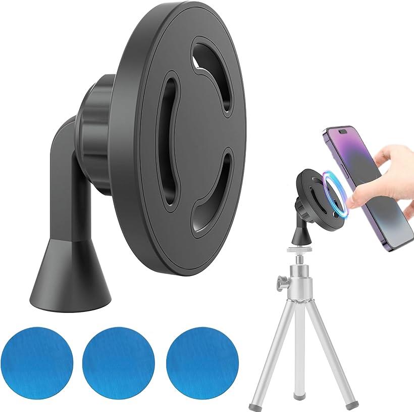 Rakuten - スマホホルダー 三脚アダプター 強力 マグネット 脱着簡単 360度回転 1/4インチネジ穴 プレート3枚付 自撮り棒