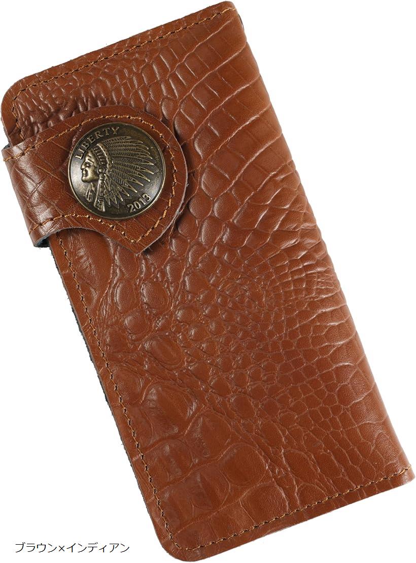 素材：牛革外側：牛革クロコ型押し 内側：牛革スペック：カード入れx13、ファスナータイプ小銭入れx1、お札入れx2、フリーポケットx1、牛革ストラップ、ネジ式コンチョタイプカラー：ブラック、ブラウン、ダークブラウン、グリーンサイズ詳細：縦1...