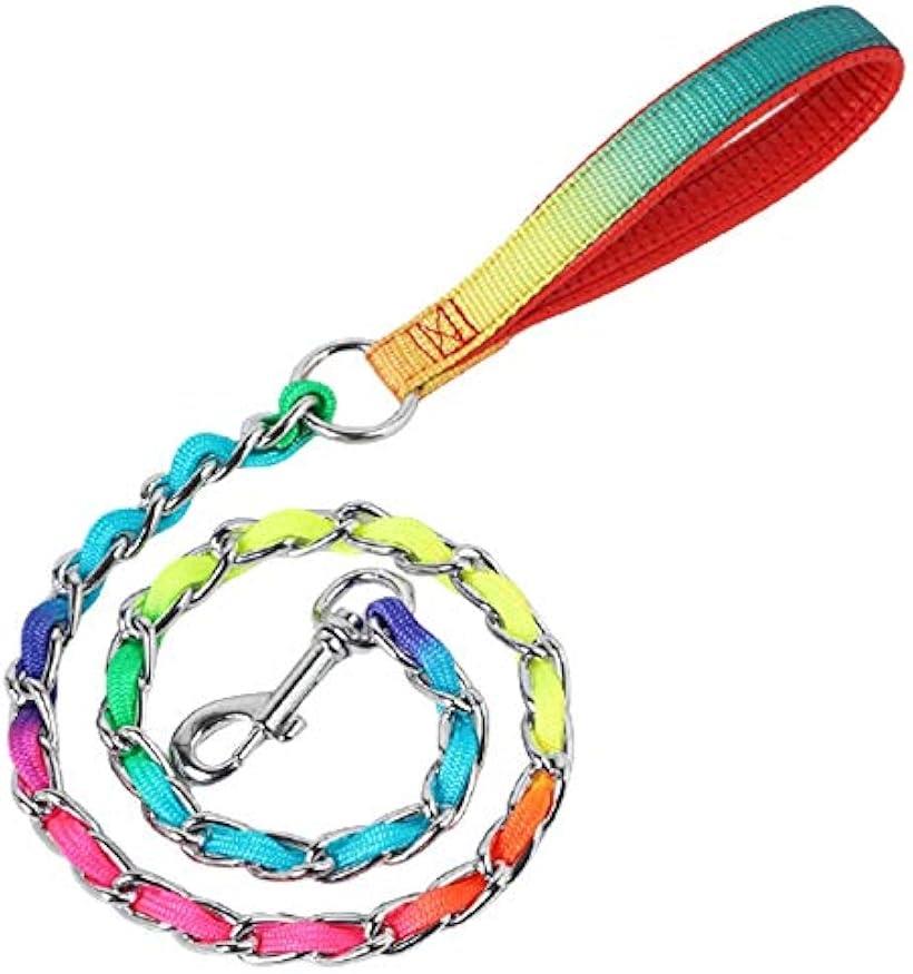 犬用 リードカラフル チェーン 鎖 ペット用品 ファッションリード 1mx3cm しつけ ハンドル付き