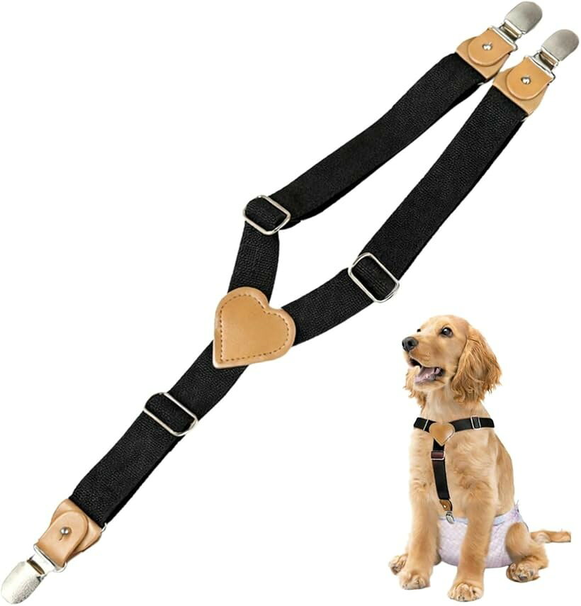 犬用サスペンダー マナーベルト 3点留め おむつ固定 ウェアズレ防止 固定バンド しつけ用品 介護グッズ (ブラック, M)