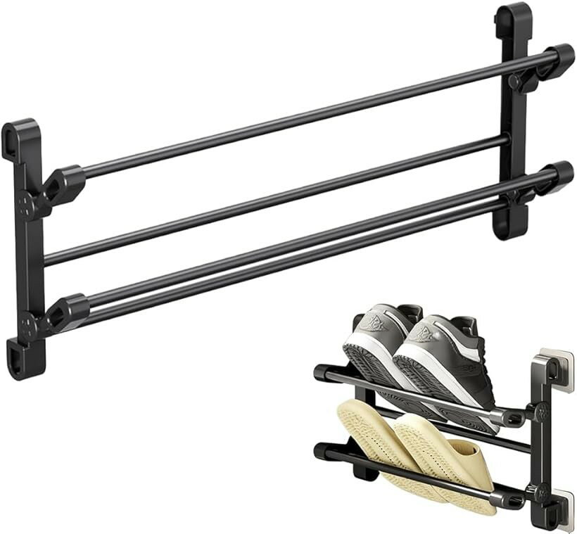 スリッパラック シューズラック 壁掛け 2段 粘着式 穴不要 省スペース 収納