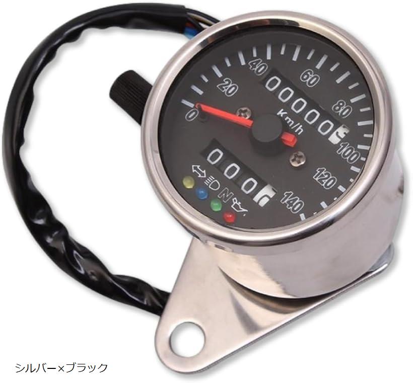 バイク用 LED ミニスピードメーター 140km表示 トリップメーター・インジケーター付き シルバーxブラック ブラックxイエロー ブラックxブラック シルバーxブラック