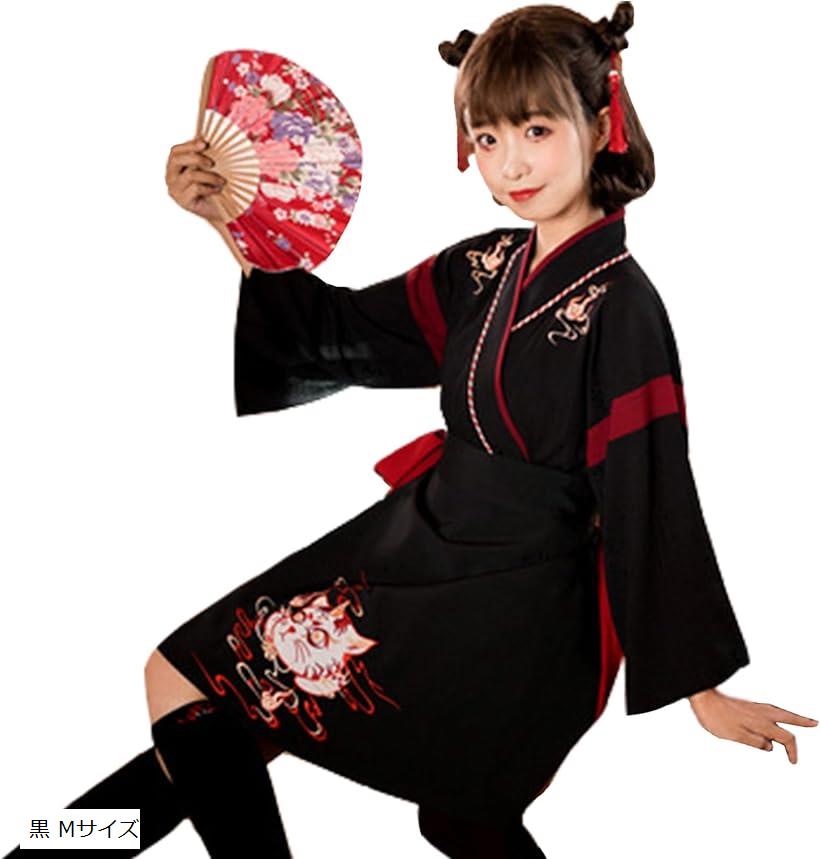 大正ロマン 袴 コスプレ 猫 着物 和装 和服 ロリィタ ネコ柄 ハロウィン ショート丈 黒 Mサイズ 白 Mサイズ 黒 Lサイズ 白 黒 Mサイズ