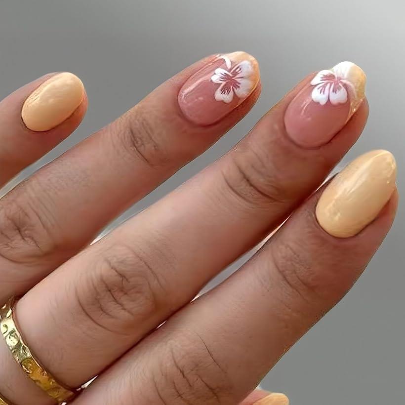 ネイルチップ 黄色 ショート つけ爪 ギャル 韓国 かわいい 地雷系 手作りイエロー シンプル アーモンド