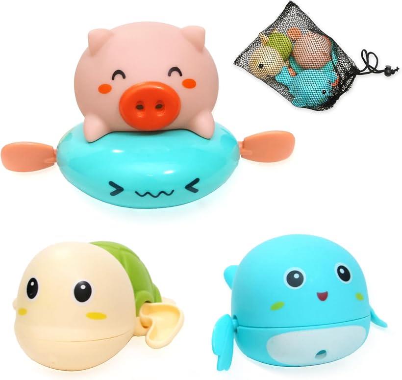 収納ネット付きお風呂 おもちゃ 玩具 赤ちゃん 男の子 女の子 動物 プレゼント ブタ クジラ カメ 電池なし 3点セット