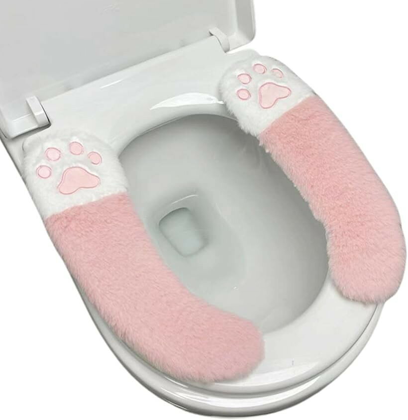 樂天商城 - 便座カバー 便座シート 洗える 消臭 トイレカバー 温水洗浄便座 猫 o型 (ピンク)