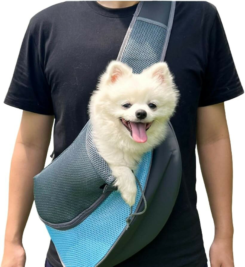 Carry Bags - 犬 抱っこ紐 ペットスリング メッシュ 小型犬 中型犬 2サイズ (スカイブルー, L)