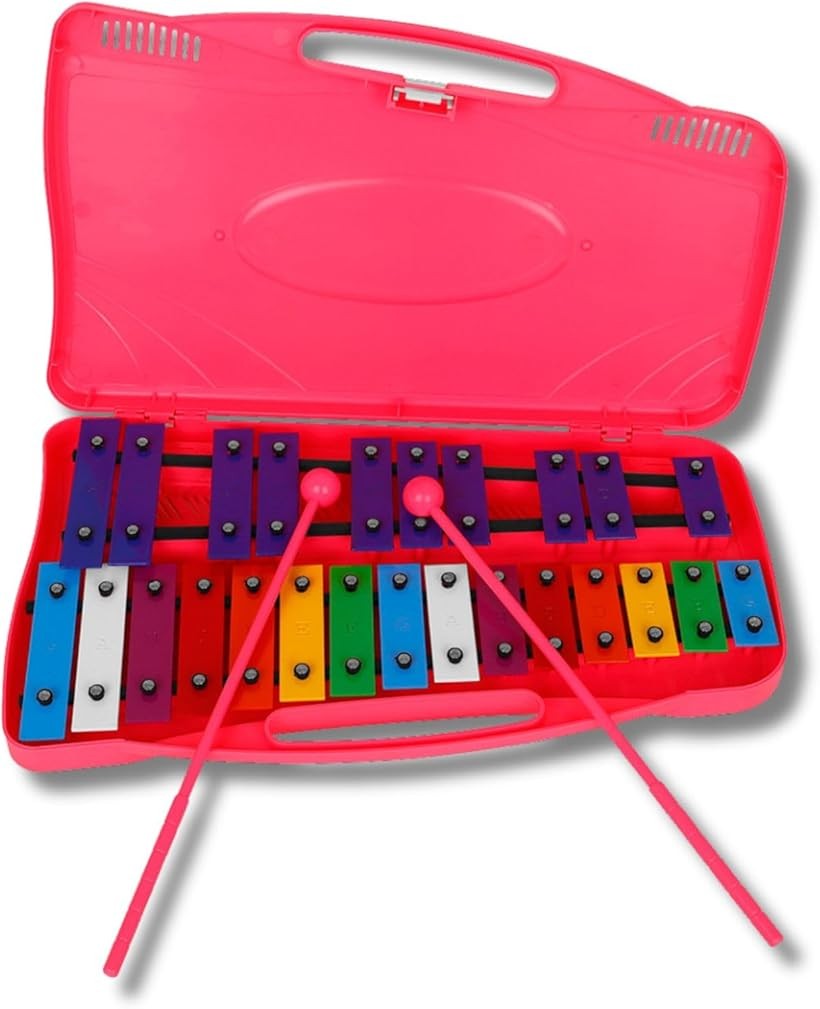 鉄琴 グロッケン 音楽 おもちゃ 子供 楽器 カラフル 25音 (ピンク)