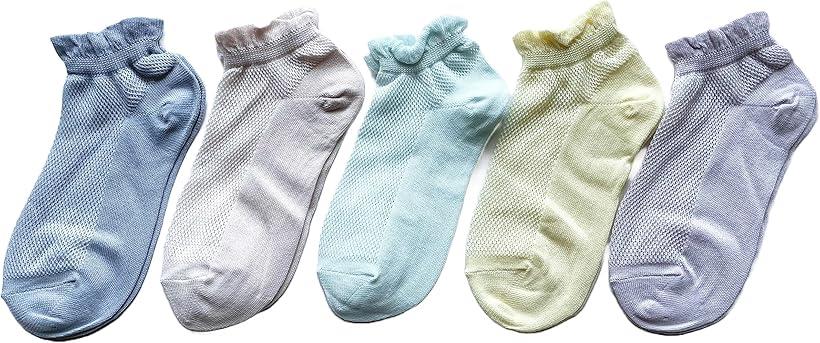 ソックス レディース くるぶし セット 靴下 メッシュ編 ショートソックス 薄手 夏 5足セット 色はお任せ C55(4.0)