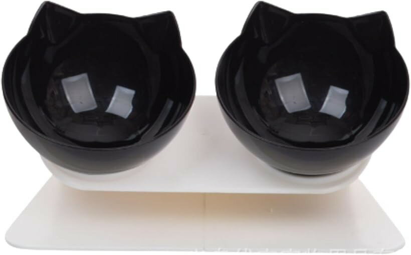 フードボウル 猫 えさ 皿 食器 ご飯皿 水飲み皿 食べやすい 犬 (ブラック, 2個)