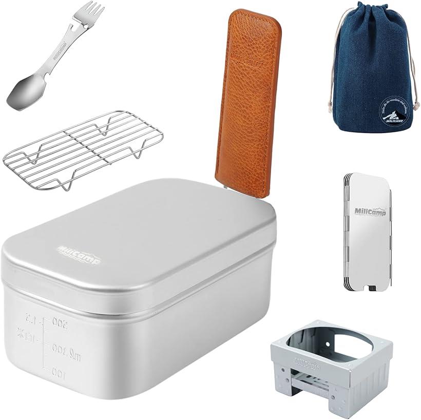 メスティン 飯盒 MR-250 Pro メモリ付き 吹きこぼれ抑止溝付き アウトドア 調理器具 ハンゴウ キャンプ飯 2合 登山 バーベキュー ツーリング 7点...