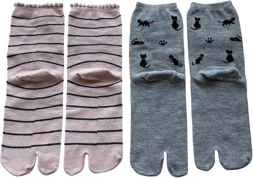 足袋 ソックス レディース 夏 薄手 綿混 猫柄 可愛い たび 靴下 ネコ柄 口ゴム ゆったり 3足セット 柄お任せ B20