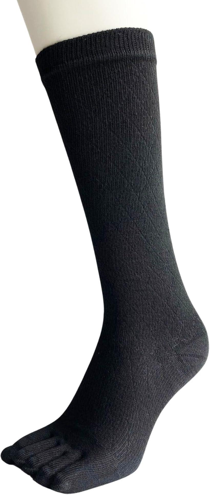 Five-Toed Socks - 5本指ハイソックス レディース 着圧 すっきり 靴下 綿 あったか 段階着圧 小ダイヤ柄 スクール 22-24cm ブラック (ブラック, 22.0-24.0 cm)