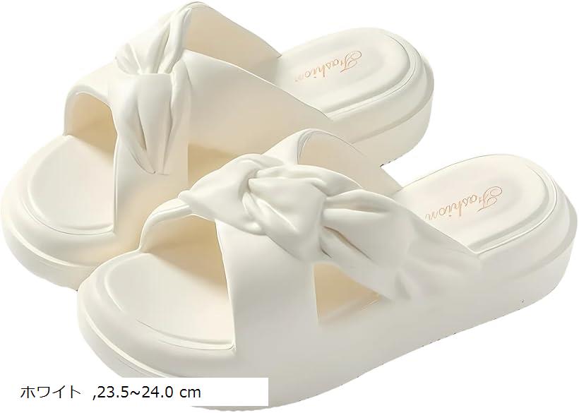 レディース 厚底 カジュアル ビーチ クッション スポーツ ファッション アウトドア オフィス 可愛い お洒落 サンダル スリッパ リゾート シンプル 防水 クロス ホワイト 23.5～24.0 cm