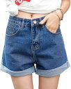 デニム ショート パンツ ロールアップ デザイン 脚長 シルエット 着回し レディース