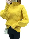 ニット バルーン スリーブ 長袖 ハイネック 小顔 効果 レディース 秋 冬 セーター トップス Free Size