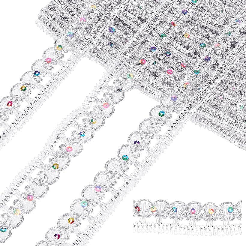 樂天商城 - PH Pandahall 手芸ブレード キラキラリボン アクセサリーパーツ シルバー 縫製装飾 幅約27mm、長さ約12m (シルバー)