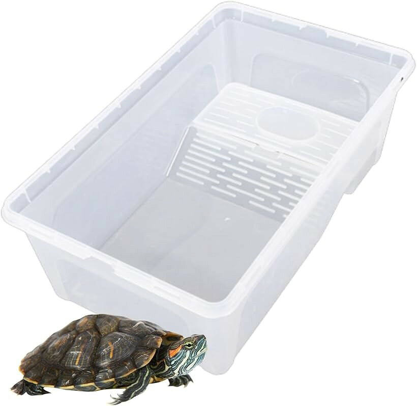 亀 水槽 カメ 飼育ケース 飼育セット ゲージ 日光浴 サワガニ ヤドカリ (ホワイト, L)