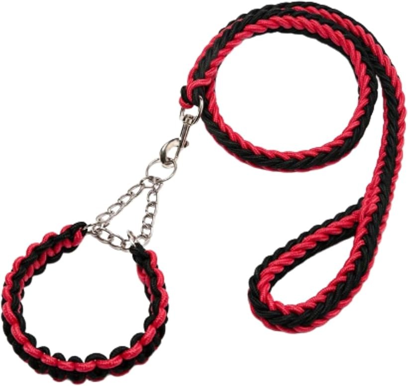 犬 リード 首輪 ペット ハーフチョーク ロングリード 中型犬 小型犬 散歩 (ブラックレッド, XL)