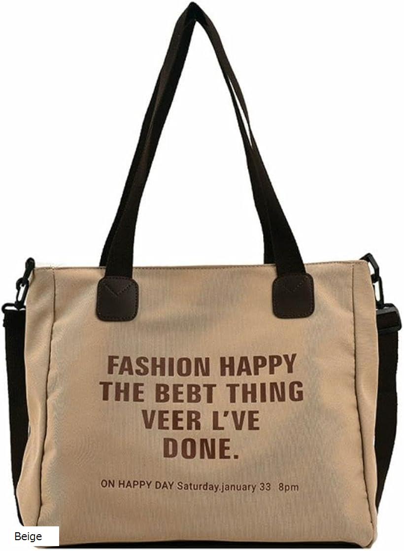 2WAY トートバッグ ショルダーバッグ キャンバス 肩掛け 斜めがけ ユニセックス A4 大容量 軽量 英字 ファスナー Black White Beige