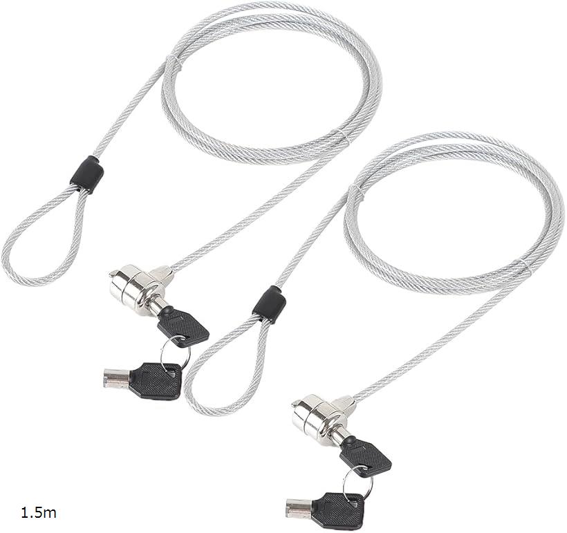 セキュリティワイヤー ケーブルロック 盗難防止 鍵付き スペアキー付き ノートパソコン 2本セット 1.5m