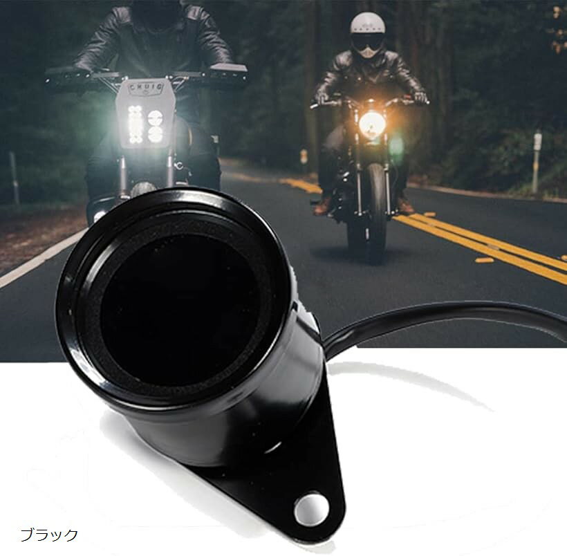 バイク デジタル スピード タコ メーター 12V LED 機械式 走行距離計 7色切替 バックライト 汎用 ブラック