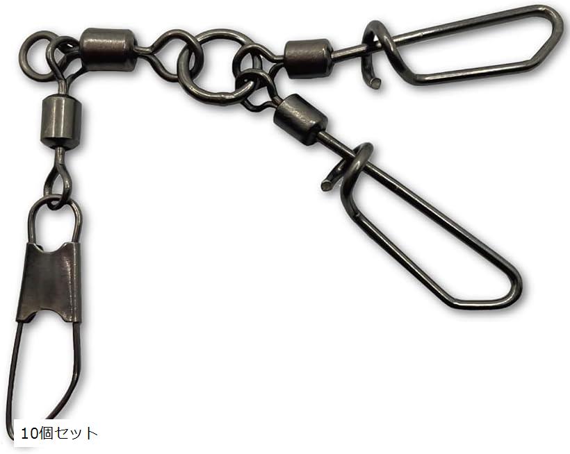 タコ エギ スイベル スナップ サルカン 釣り タコ仕掛け 蛸 ダブル スクリュー 海 ルアージグ 道具 ワンタッチ リング 強度 40kg タコ釣り ブラック 10個セット