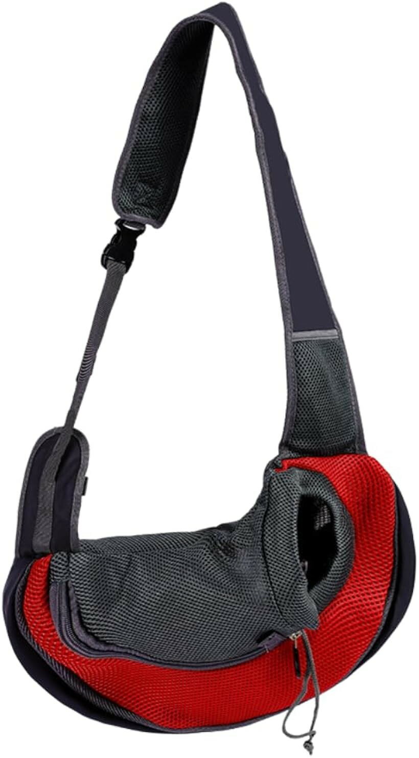 犬 抱っこ紐 ペットスリング メッシュ 通気性 小型犬 散歩革命 バッグ 猫 ショルダーバッグ 飛び出し防止 抱っこキャリー ドッグスリング 散歩用 (レッドSサイズ)