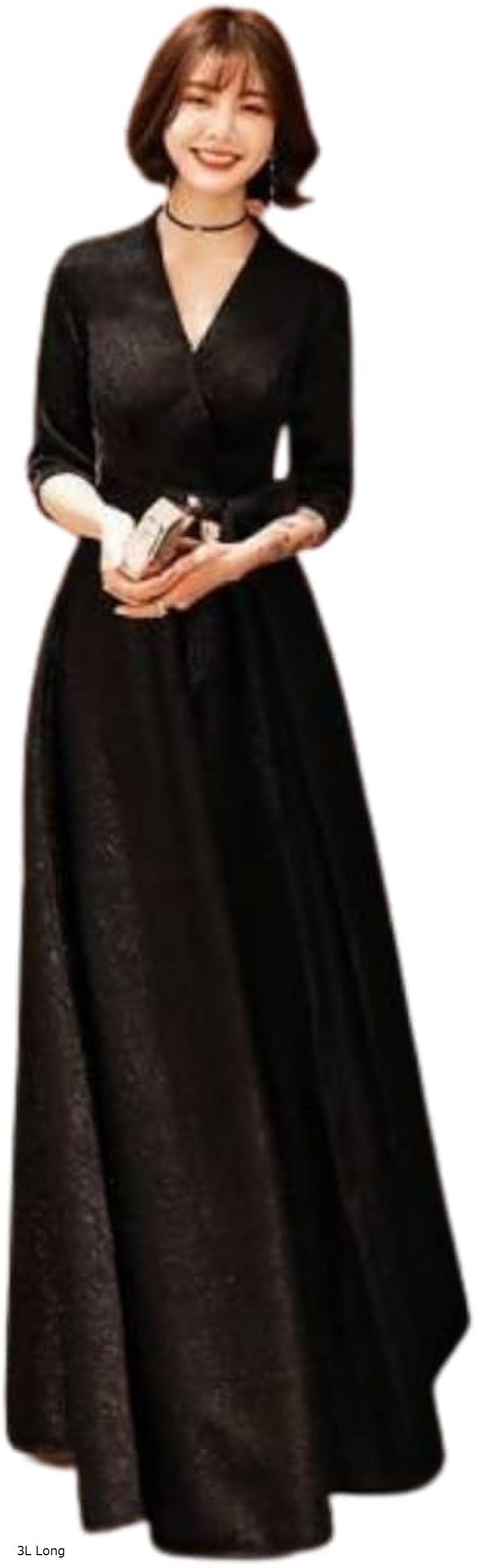 ロングドレス 黒 演奏会 結婚式 パーティードレス aライン 半袖 かっこいい キラキラ 大きいサイズ カシュクール フォーマル 2XL Long M Long L Long S 3L Long