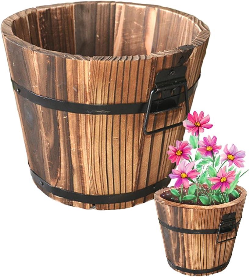 鉢カバー 樽柄植木鉢 木製 ウイスキー樽 鉢植え ガーデニング ウッドバレルプランター