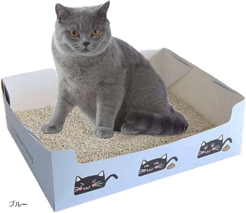 猫トイレ 使い捨て 5枚セット 紙ダンボール 防水 防災 避難 旅行 ねこ 携帯 折りたたみ ブルー