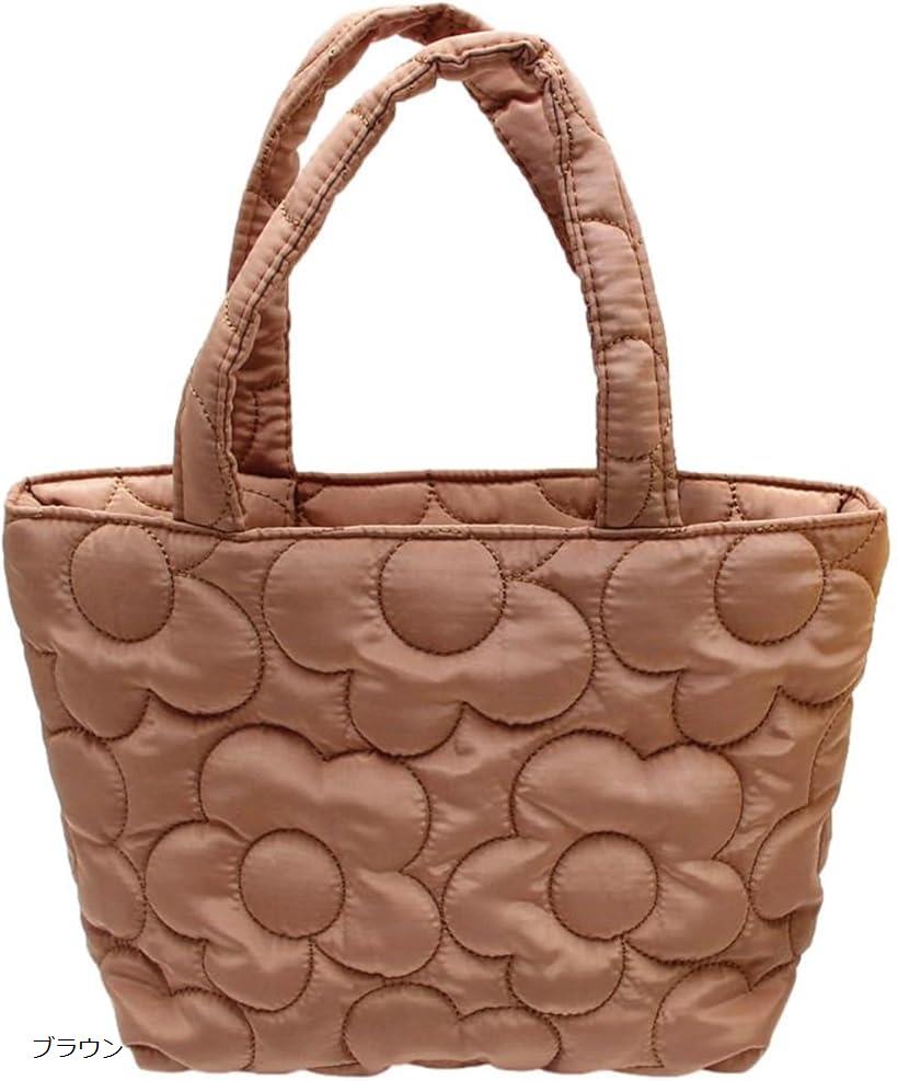 ハンドバッグ 花柄 手提げ ポリエステル シンプル フラワー デザイン かわいい おしゃれ キルティング レディース 軽量 小さめ ミニ 散歩 ランチ 買い物 ブルー イエロー ピンク グリーン ホワイト ブラウン