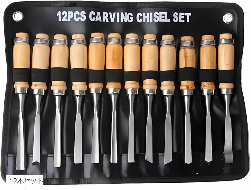 彫刻刀 セット 木工 木彫り ノミ ポーチ付き 初心者 プロ 木工工具 12本セット