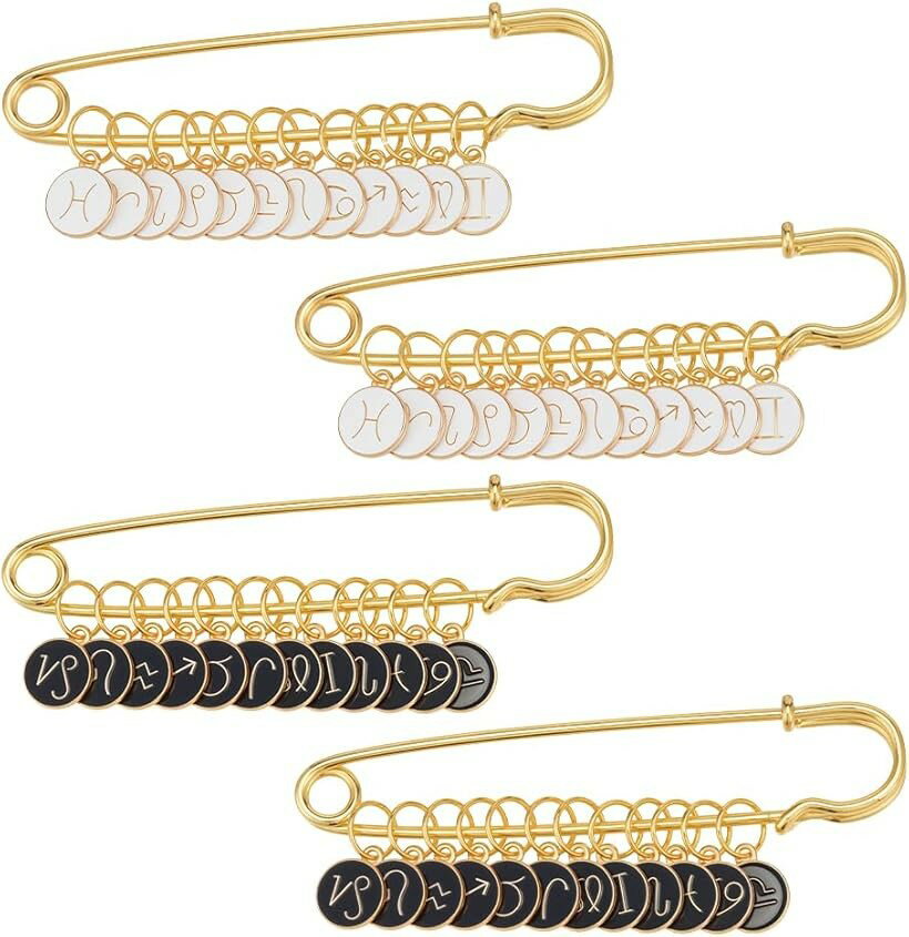 48点 ステッチマーカー 段数マーカー 黒と白2色 星座パターン 合金エナメルナンバーペンダント 安全ピ..