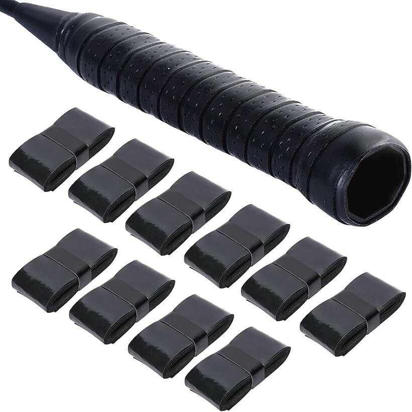 Grip Tapes - グリップテープ ウェット ブラック 黒 テニス バドミントン 野球 バット ダンベル ハンドル 釣り 交換 滑り止め 吸汗 雨天対応 10本セット (ブラック)